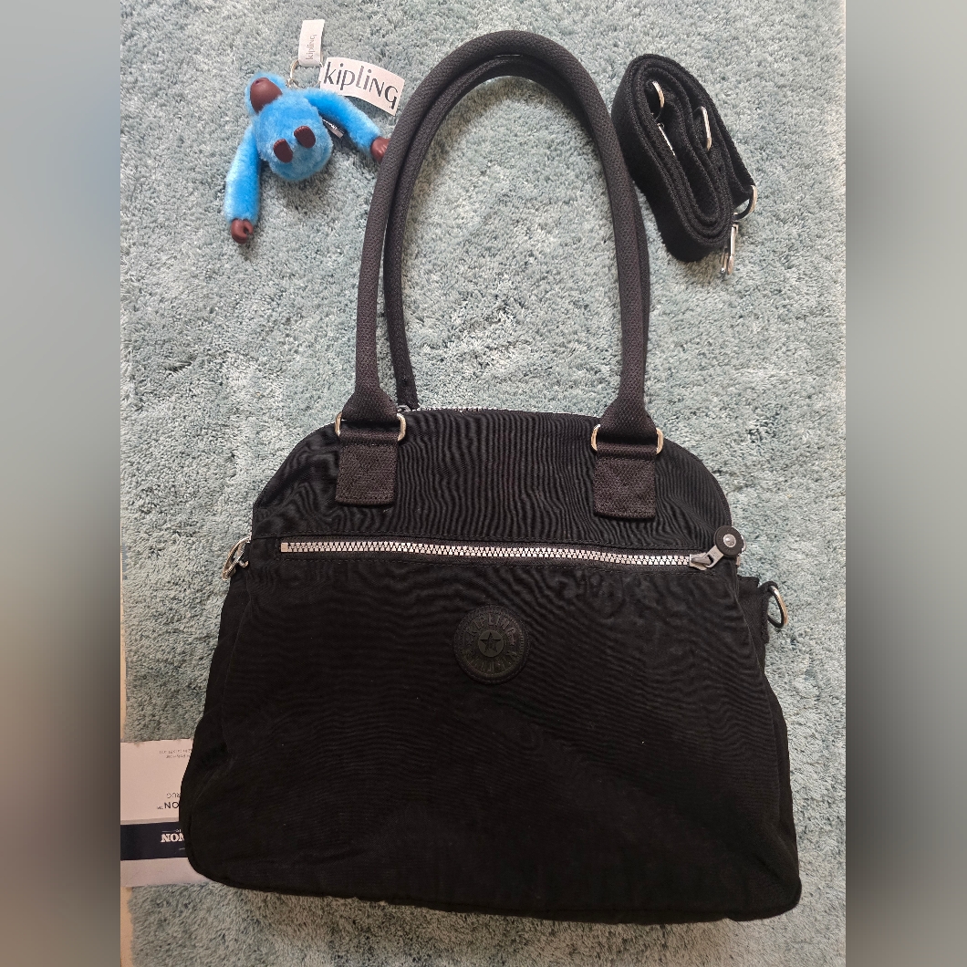 Kipling Cadie Satchel Crossbody Black Nylon 3 Compartments Monkey